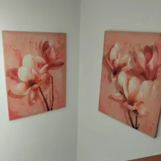 Cuadros de flores en tonos rosa y beige