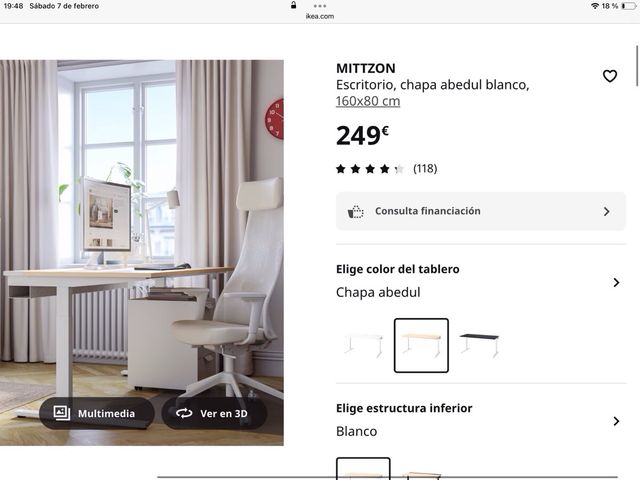 Mesa escritorio Abedul madera y metal,