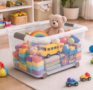 Caja Almacenaje Plástico Transparente Ruedas 70L