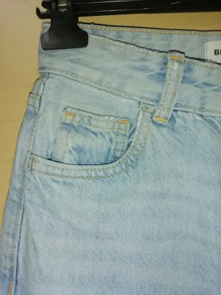 Pantalón Bershka ancho cintura alta azul