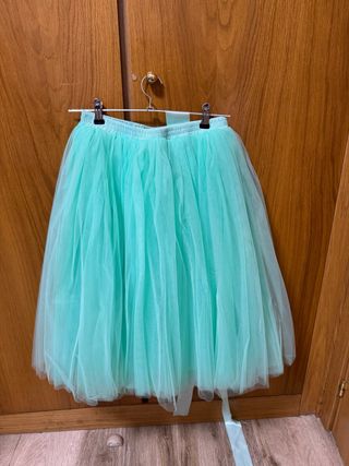 Falda de tul verde azulado