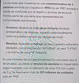 Moneda 5 PTAS C.Autonoma Asturias 1995