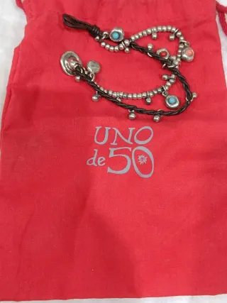Pulsera Uno de 50 Cuero y Plata