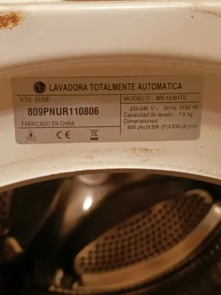 Puerta Lavadora LG Drive 7kg WD-10391TD