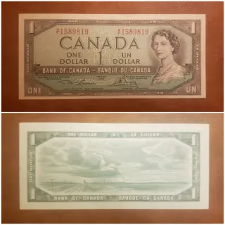 🇨🇦Billete de 1 Dólar Canadá Reina Isabel II 1954