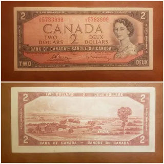 🇨🇦Billete de 2 Dólares Canadá 1954 Reina Isabel