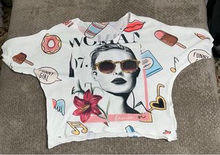 Jersey estampado chica gafas lentejuelas