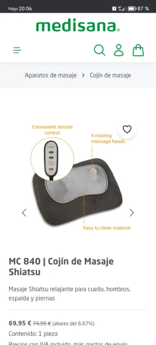 Cojín Masaje Shiatsu MEDISANA