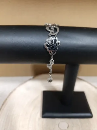 Pulsera Tous Flores Negras y Plata