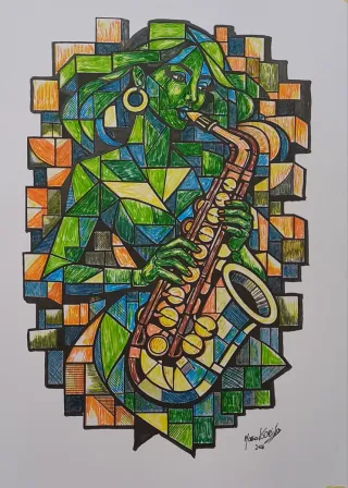Ilustração original 21x30cm Saxofonista
