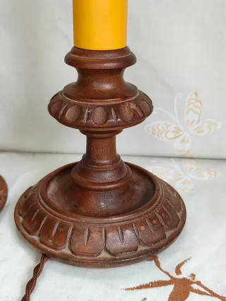 Coppia Abatjour Vintage Legno e Plastica