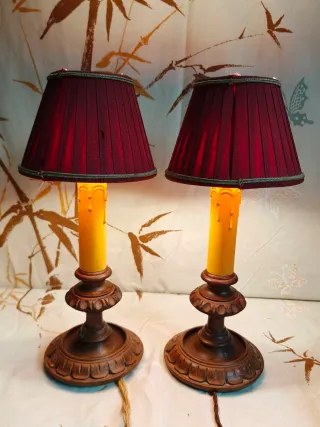 Coppia Abatjour Vintage Legno e Plastica