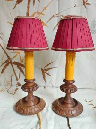 Coppia Abatjour Vintage Legno e Plastica