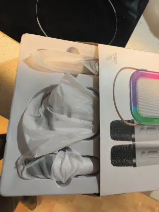 Karaoke 2 micrófonos y altavoz con luces de colore