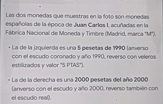 2 Monedas 1 PTAS España 1990 y 2000 10€/unidad.