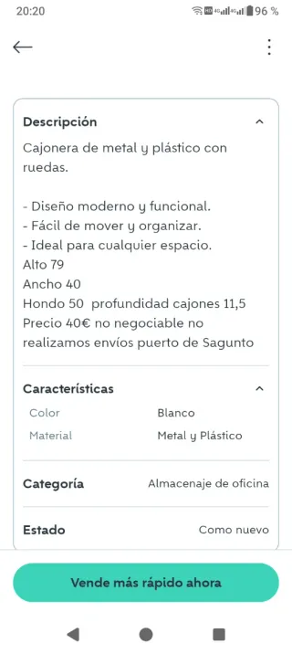 Cajonera blanca de plástico