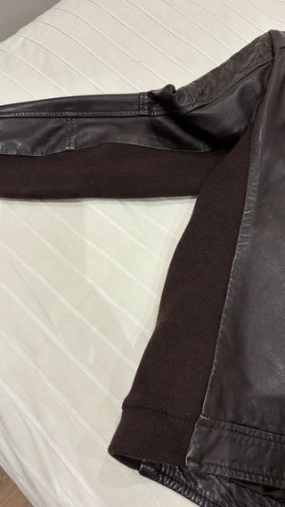 Cazadora Mango Cuero y Punto Marrón