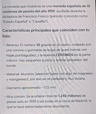 9 Monedas Españolas 10 Céntimos Peseta 1959