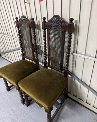 Juego de 2 Sillas Antiguas Madera y Terciopelo