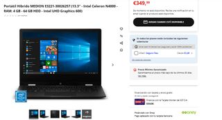 Portatil Táctil Medion Akoya E3221 300GB SSD plata