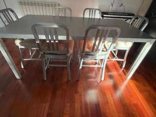 Mesa de comedor moderna gris con 6 sillas