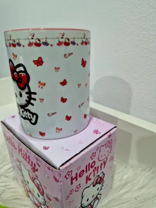 Caneca Hello Kitty Cerâmica Rosa e Branca