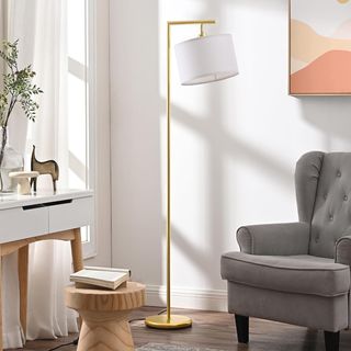 Lámpara de pie LED vintage dorada lino 12W 160cm