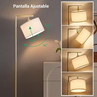 Lámpara de pie LED vintage dorada lino 12W 160cm