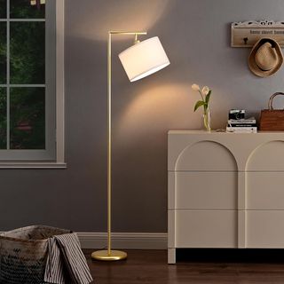 Lámpara de pie LED vintage dorada lino 12W 160cm