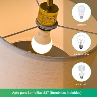 Lámpara de pie LED vintage dorada lino 12W 160cm