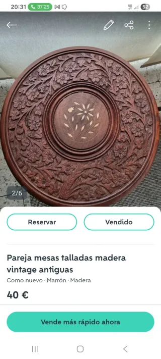 mesa tallada madera vintage