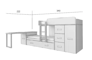 Habitación juvenil litera con cajones