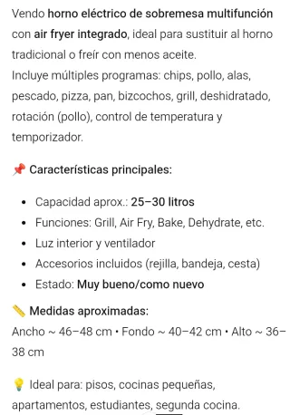 Horno Multifunción Air Fryer 25-30L