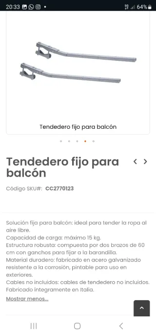 Tendedero de ropa para balcón