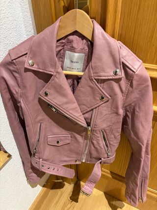 Chaqueta Biker Imitación Piel Bershka Rosa Tall xs
