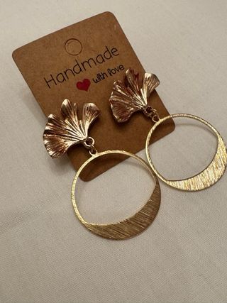 Pendientes Aro Dorados Hoja Ginkgo