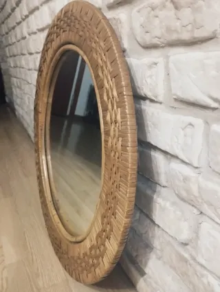 Espejo redondo vintage mimbre