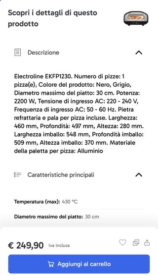 Forno Elettrico per Pizza Electrolux