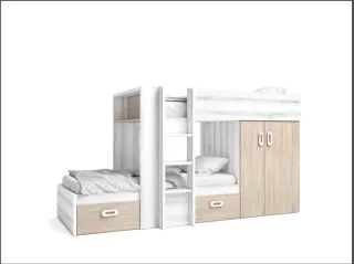 Cama tren con armario y cajones