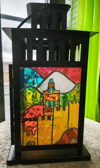 Farol decorativo de cristal y metal