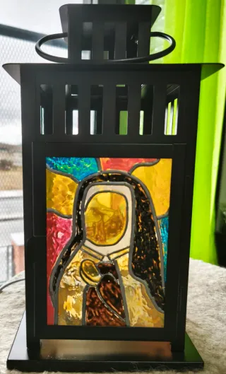 Farol decorativo de cristal y metal