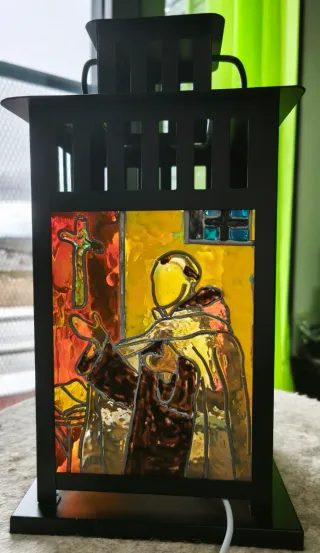 Farol decorativo de cristal y metal