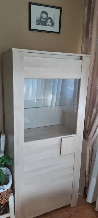 Vitrina de salón de madera y cristal