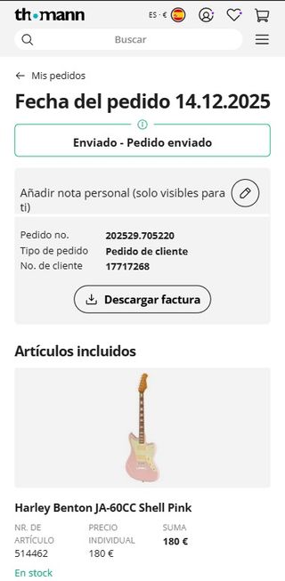 Guitarra Eléctrica Harley Benton JA-60 Rosa