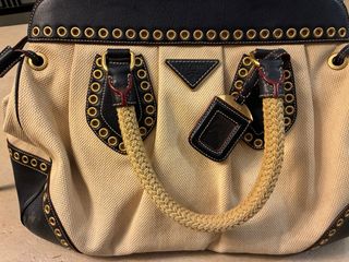 Bolso Prada Vintage Lona y Piel Beige/Negro