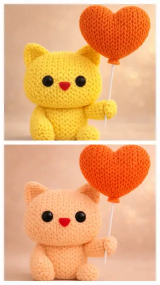 Gatto uncinetto con cuore arancione