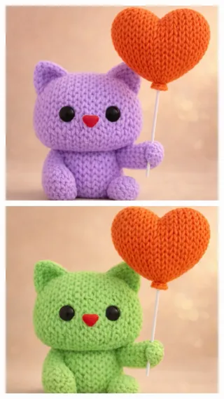 Gatto uncinetto con cuore arancione