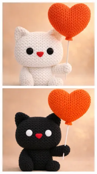 Gatto uncinetto con cuore arancione