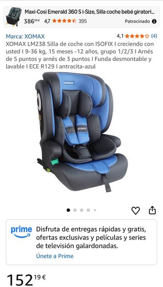 Silla de coche XOMAX azul y negro