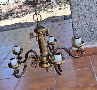 Lámpara de techo antigua dorada con cristales